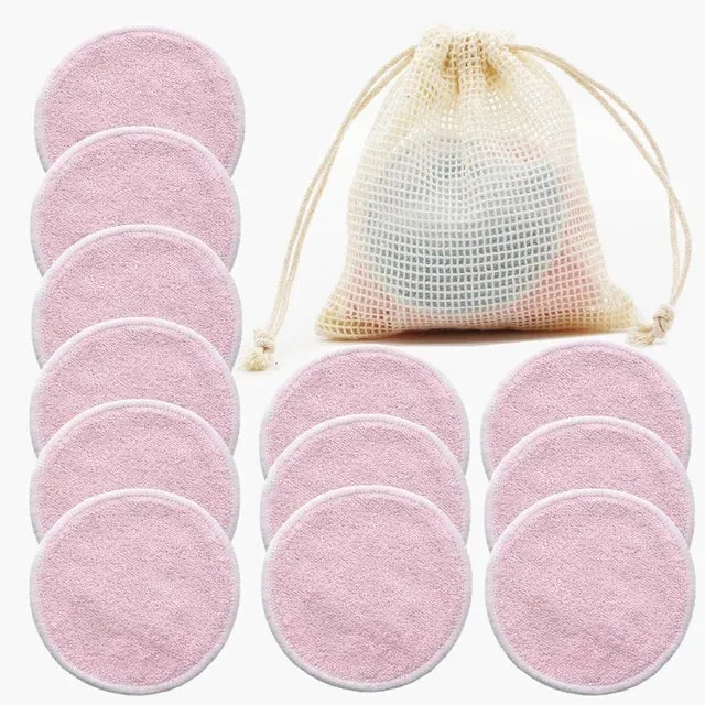 12PC Reusable Cotton Pads Makeup Remover Pads Washable Round Bamboo Make Up Pads Cloth Nursing Pads Skin Care Tool Skin Cleaning