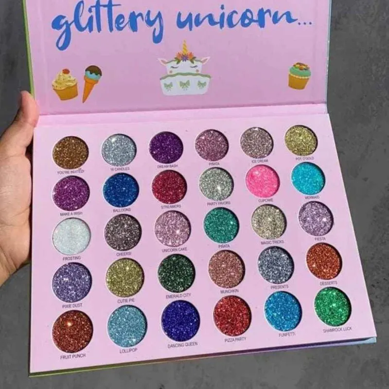 30 Color Unicorn Glitter Palette Waterproof Shimmer Monochrome Pigmented Highlighter Kit