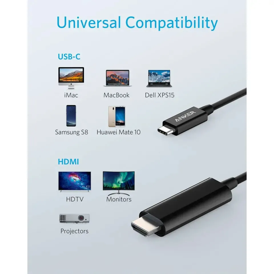 Anker USB C to HDMI 1.8m / 6ft Cable 4K 60Hz Video, Simple and Convenient Adapter Cable