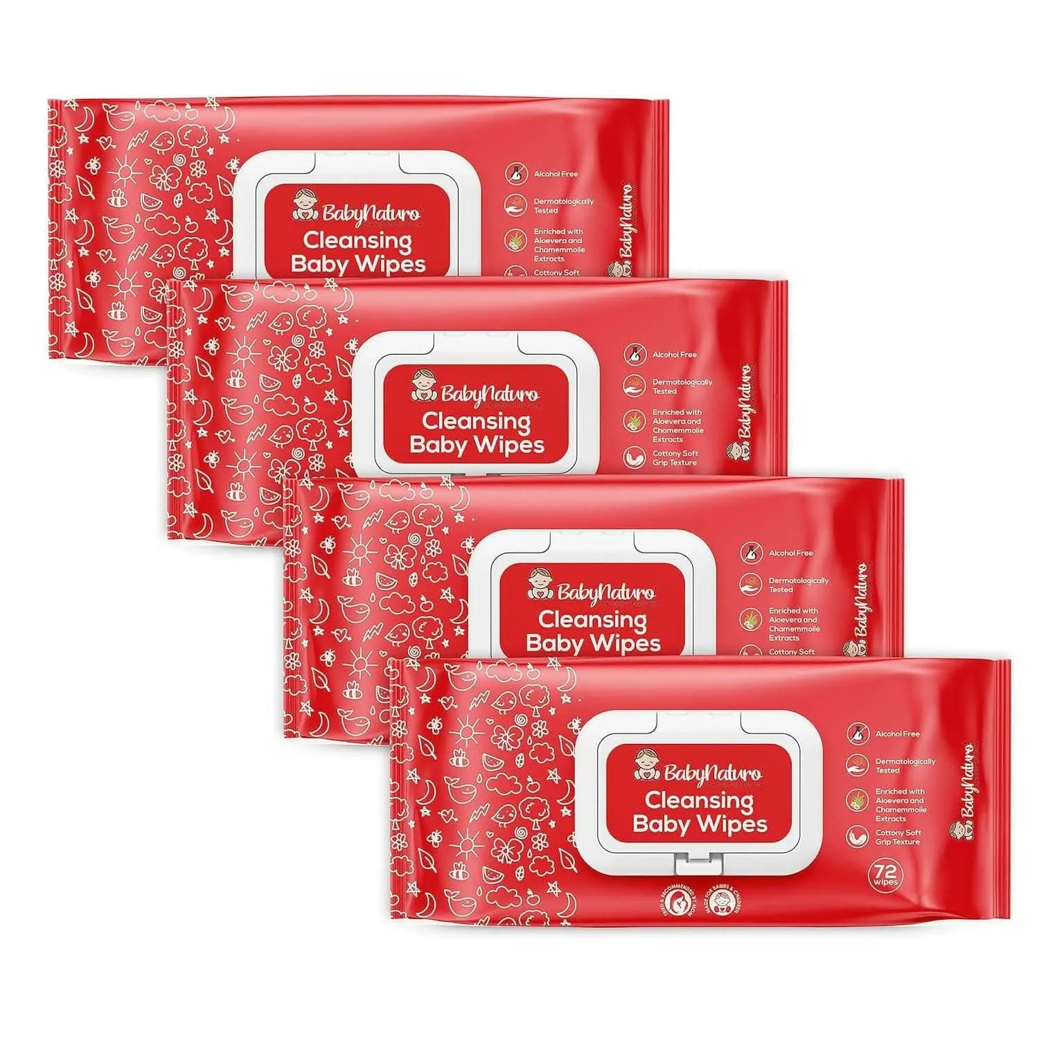 Babynaturo Cleansing Baby Wipes Lid 72 Wipes (Pack of 4)