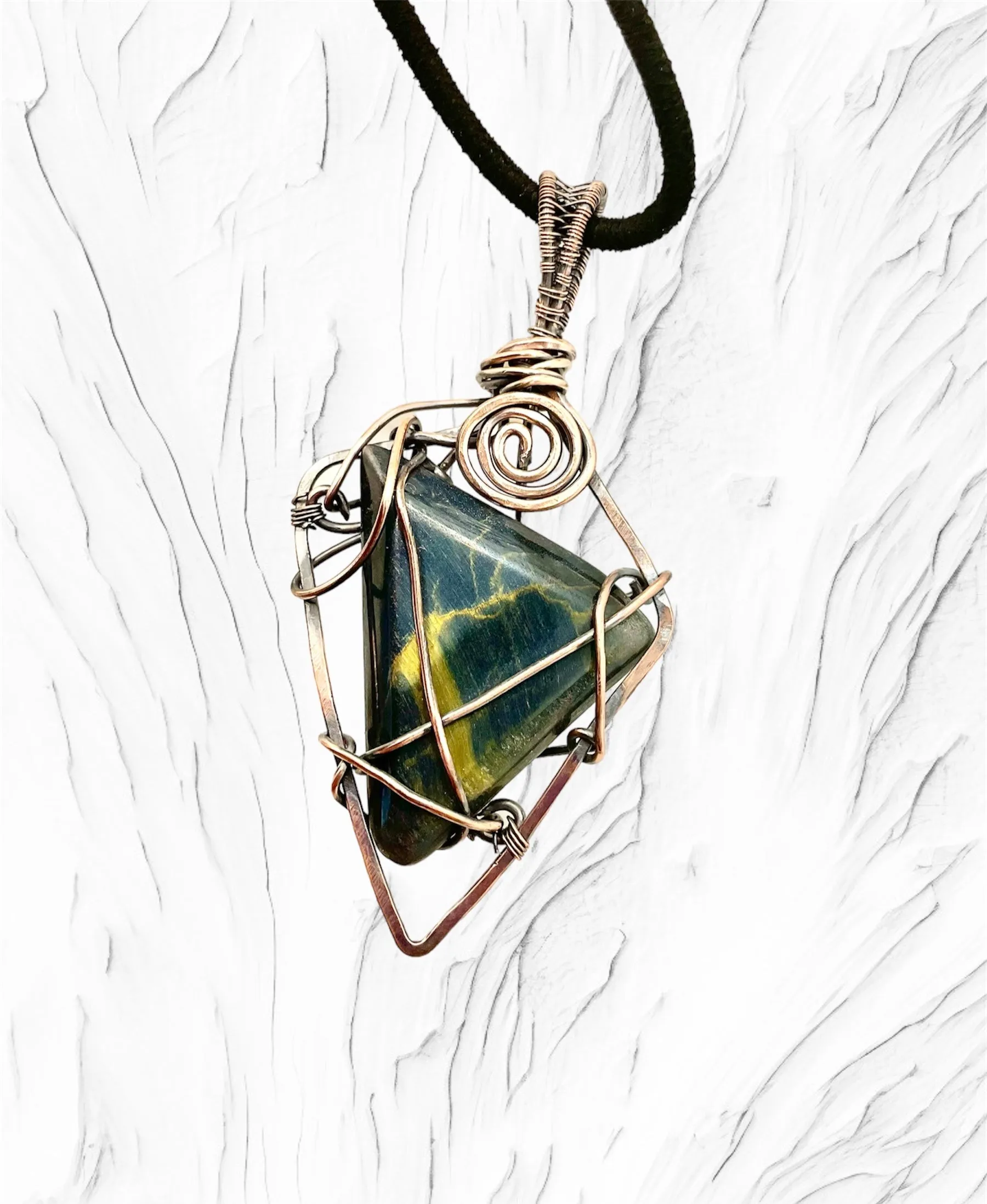 Blue Tiger Eye Wire Wrapped Pendant