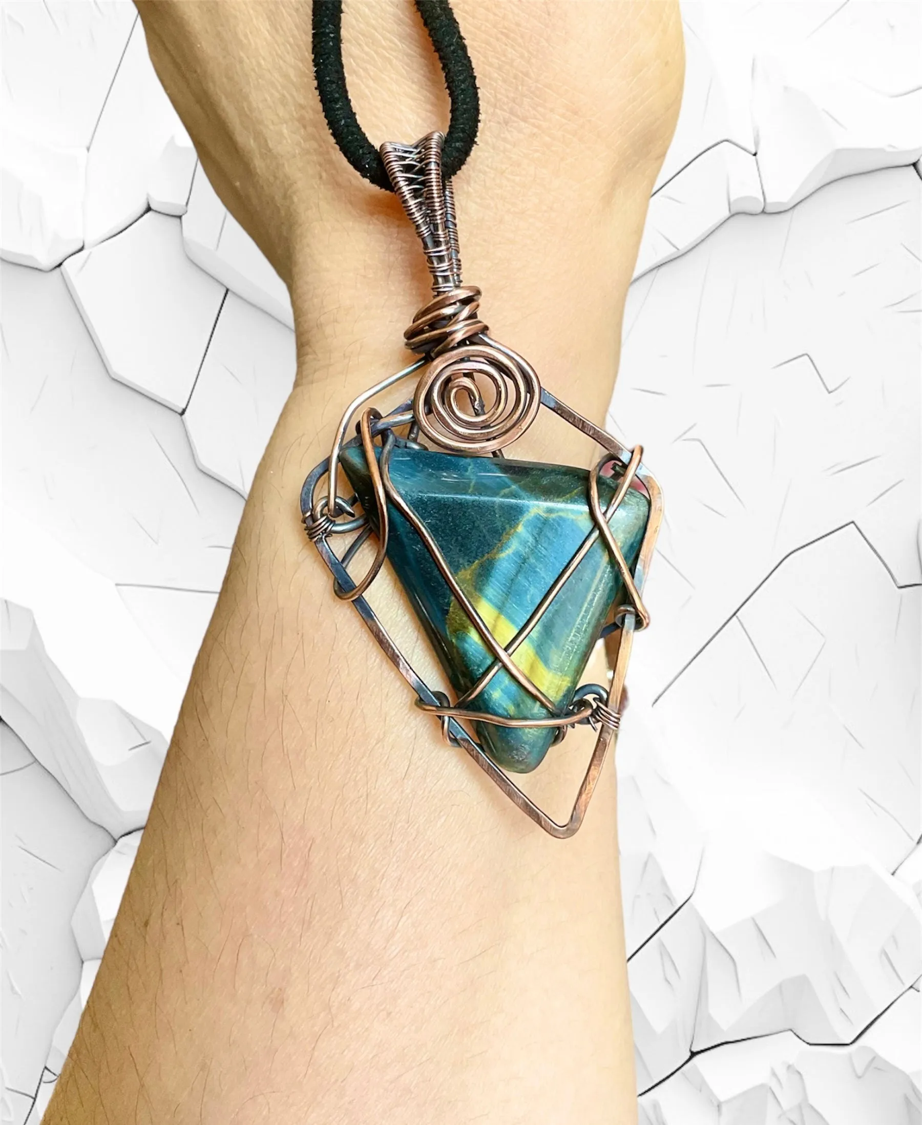 Blue Tiger Eye Wire Wrapped Pendant