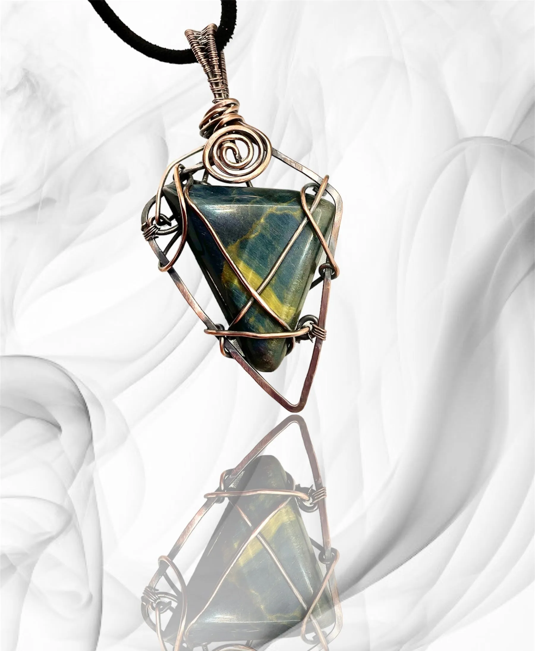 Blue Tiger Eye Wire Wrapped Pendant