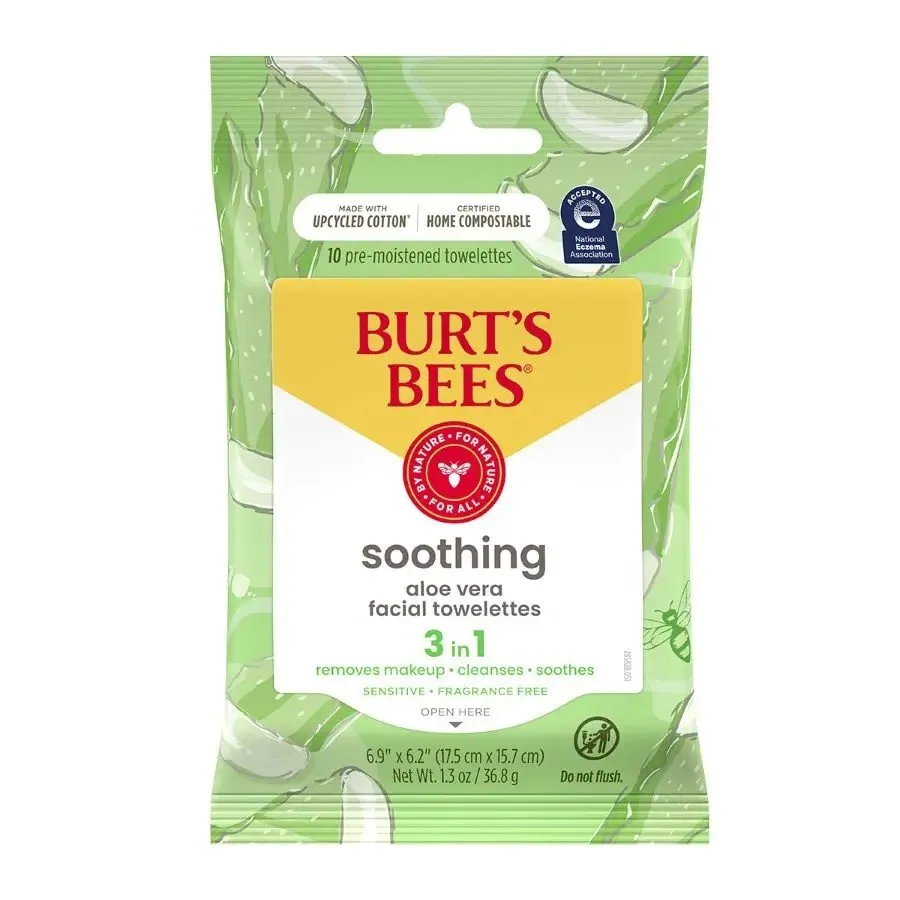 Burt's Bees Soothing Aloe Vera 3-in-1 Facial Towelettes 10 count 1.3 oz Towelette