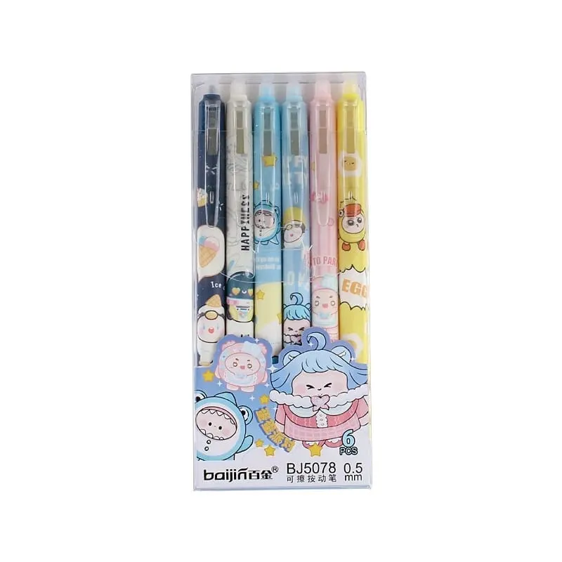 Cute Cartoon Erasable Gel Pen Set of 6