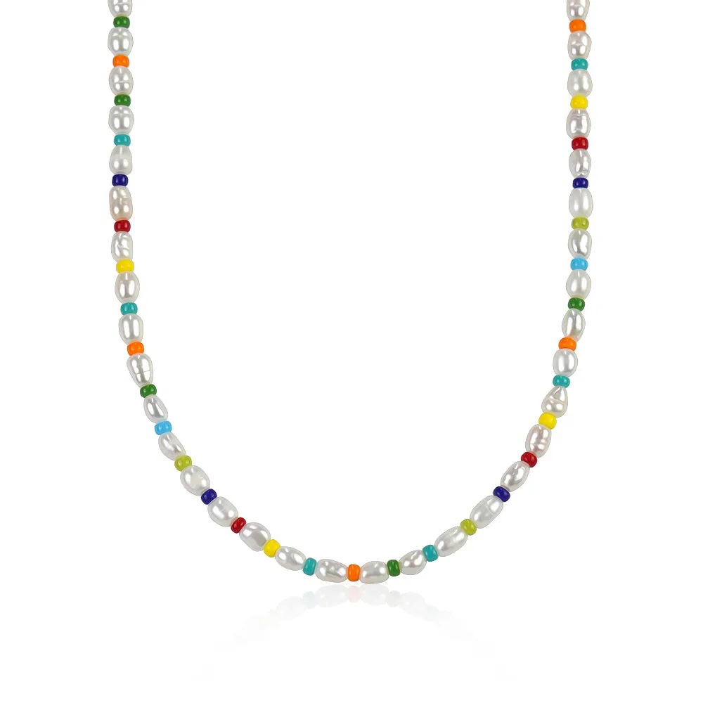 MINI RAINBOW FRESH WATER PEARL NECKLACE .