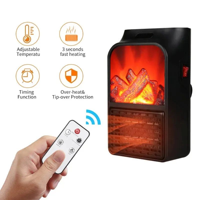 Portable Space Heater Electric Heater Heating For Room 3D Flame Mini Heating Fans Remote Control Wall Mounted Heating 110V/220V