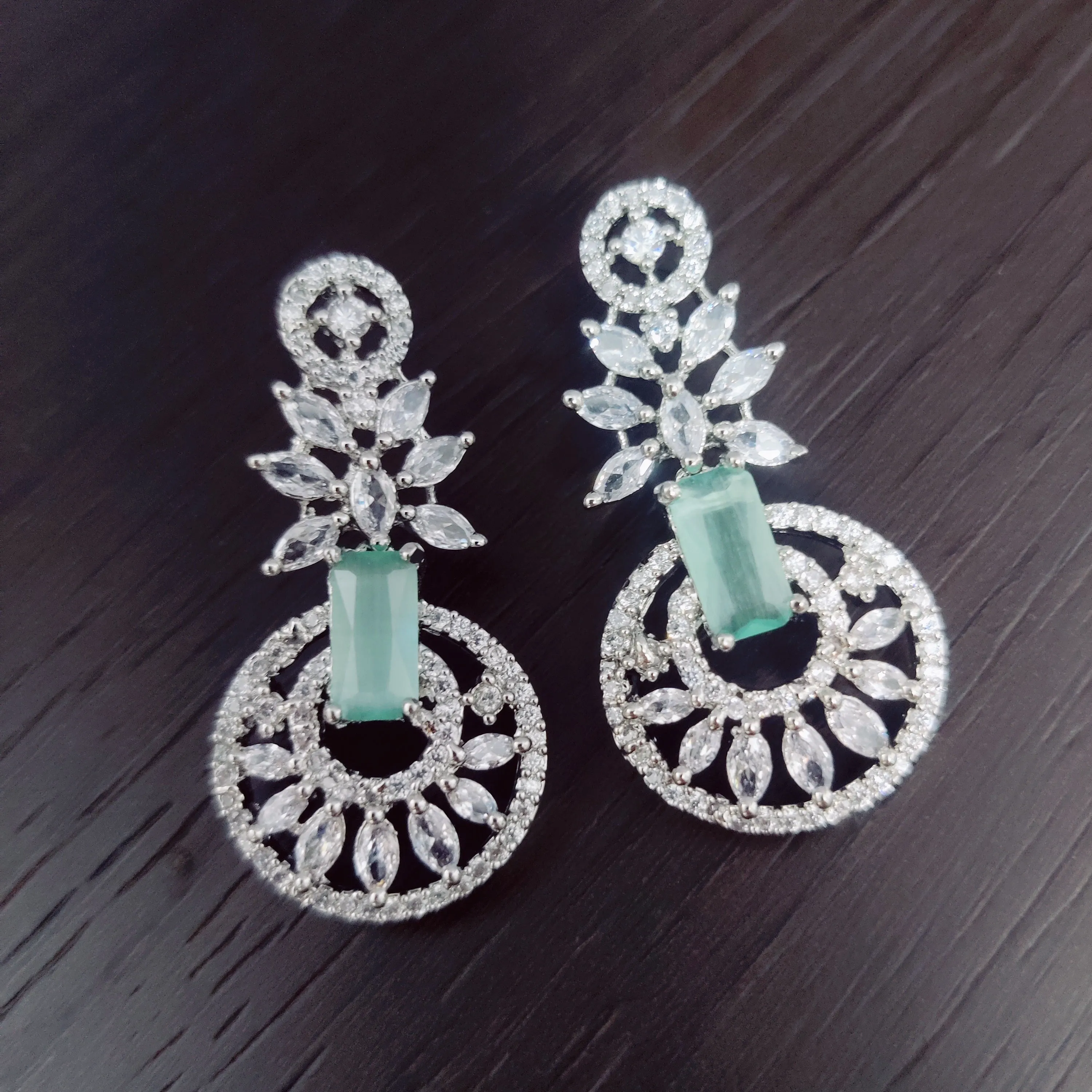 Refreshing Mint Green Rhodium Earrings